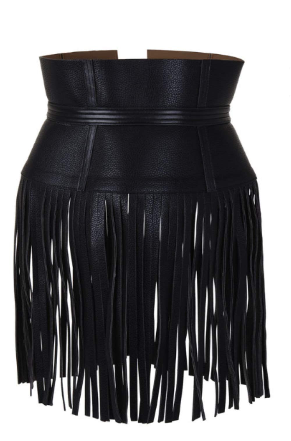 Lishow Fashion Woman's Genuine Black Leather Fringe Obi Sash Wrap Tie Plus Size Corset Waist Cincher,s Wide biker Leather Belt (Black, 5XL(41-42'Waist))