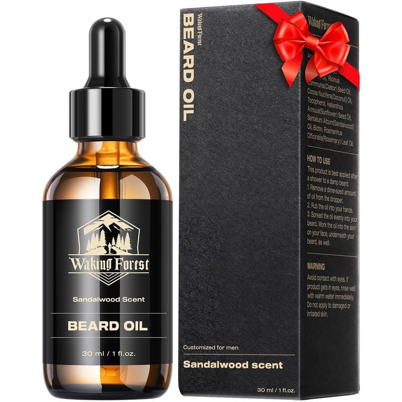 Waking Forest Beard Growth Oil - Biotin Sandalwood Oil with Vitamin E, Rosemary & Castor for Thicker, Softer, Stronger Beards (2oz)