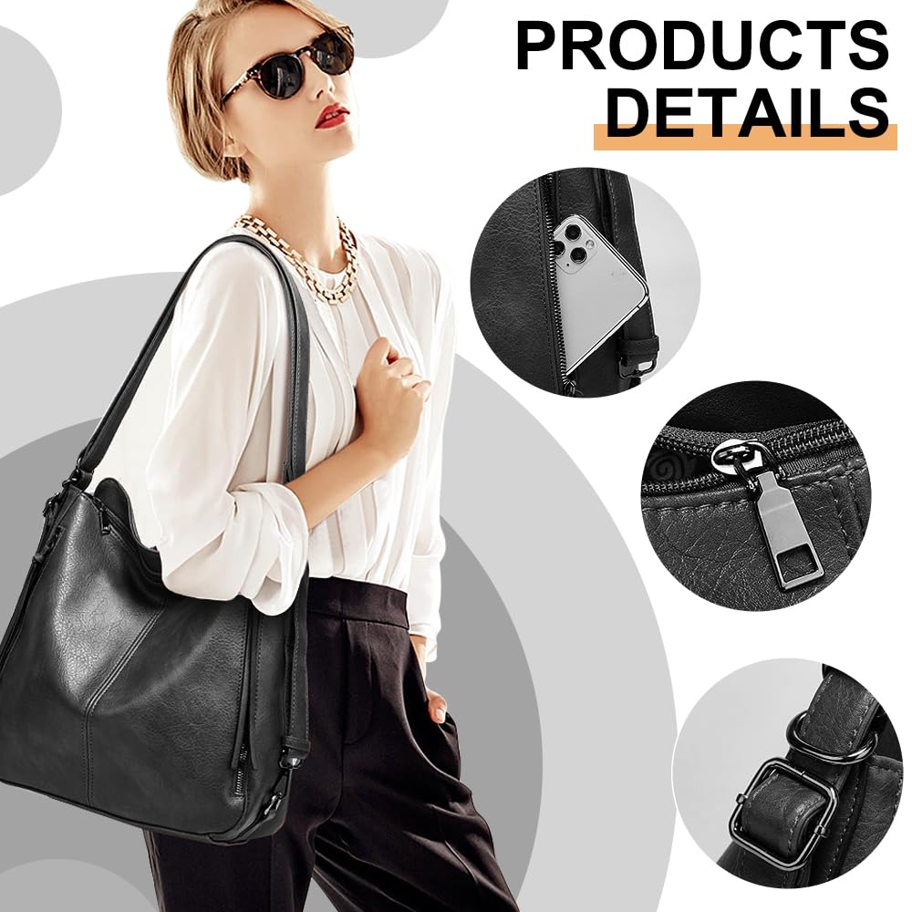 PU Leather Purses 3PCS, Hobo Crossbody Bags Set for Women, 3 in 1 Convertible Backpack for Ladies Shoulder Bags satchel Bags (Black)