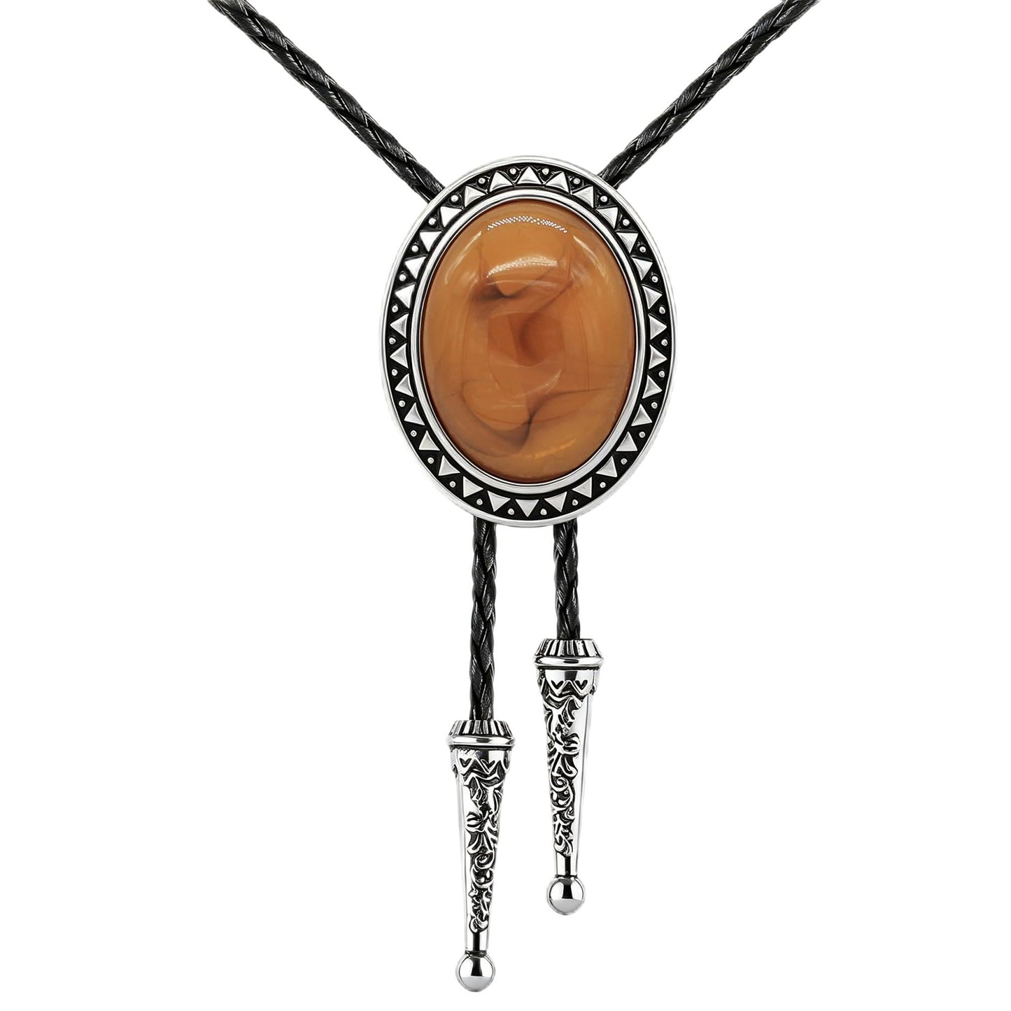 joymiao Vintage Bolo Tie for Men Western Cowboy Wedding Necklace Natural Stone Native American Bolo Tie Leather Necktie Costume Accessorie