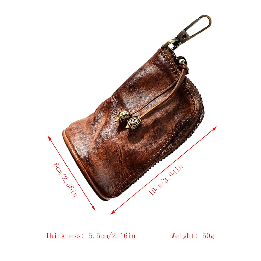 Yzikema 1 Pcs Leather Mini Medieval Pouch Keychain, Coin Organizer, Change Holder,Card Case, Genuine Leather Zipper Storage Bag for Men & Women