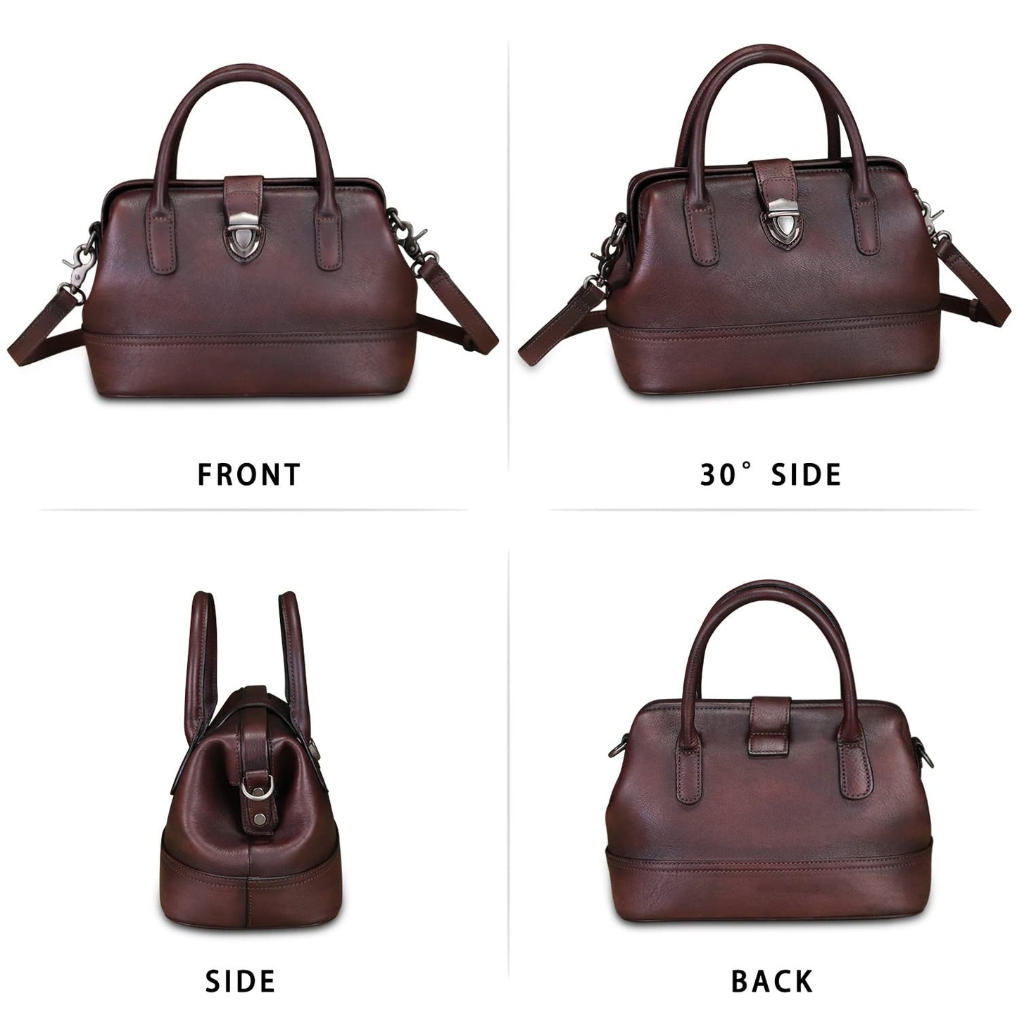 Genuine Leather Satchel Handbag for Women Purse Top Handle Bags Handmade Vintage Crossbody Bag Purses (Coffee) Medium