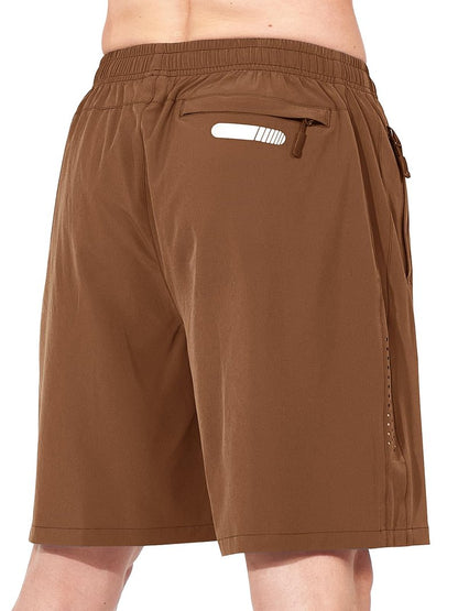 NORTHYARD Men's Athletic Running Shorts Gym Workout 7"/9"/5" Quick Dry Lightweight Sports Basketball Tennis 3 Zipper Pockets Brown 2XL