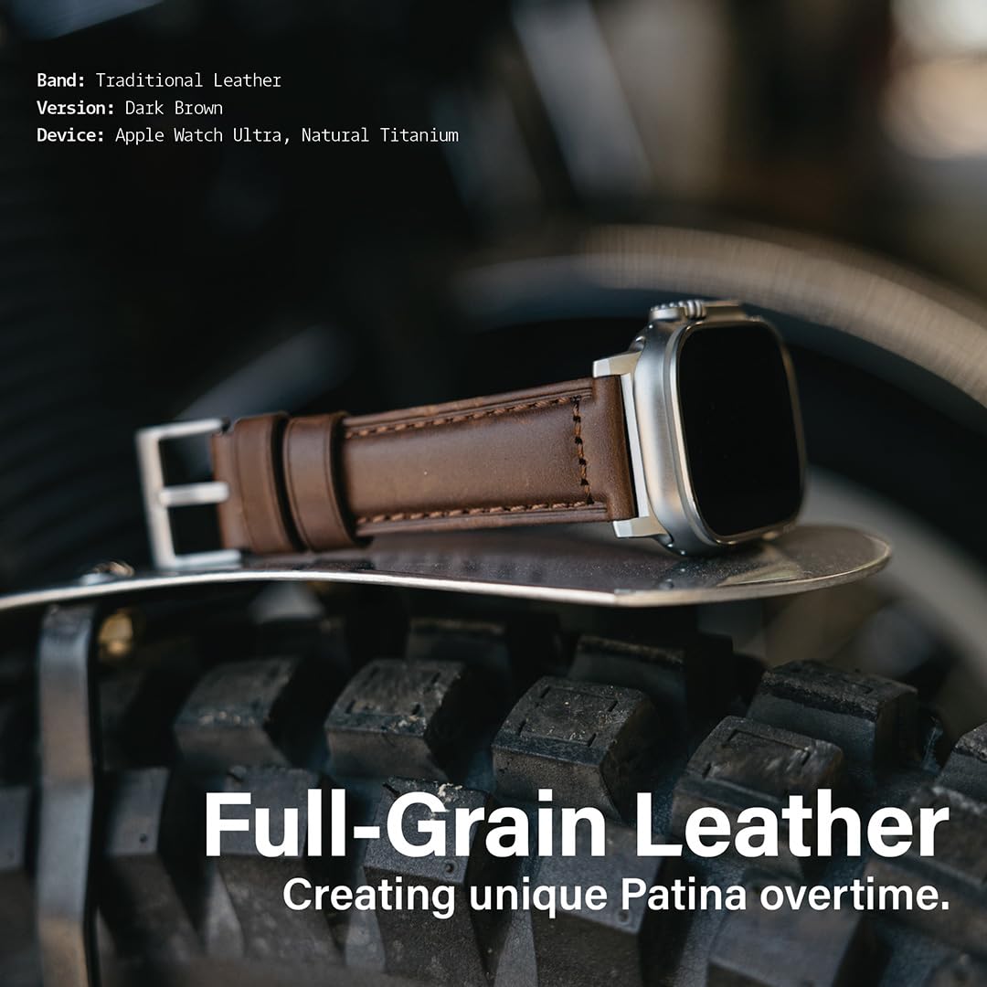 KORDIZ Traditional Leather Band for Apple Watch Series 11, 10, 9, 8, 7, 6 & SE3, SE2, SE [46mm/45mm/44mm] – Full-Grain Genuine Leather Replacement Strap for Men & Women – Classic Wristband Compatible with iWatch (Dark Brown)