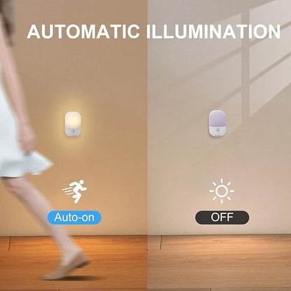Night Light with Auto Motion Sensor, Rechargeable Battery, Type-C LED Stick-On Closet Light with Twilight Sensor, Adjustable Brightness, Warm White for Wall, Hallway, Stairs, Cabinet (2 Pack)