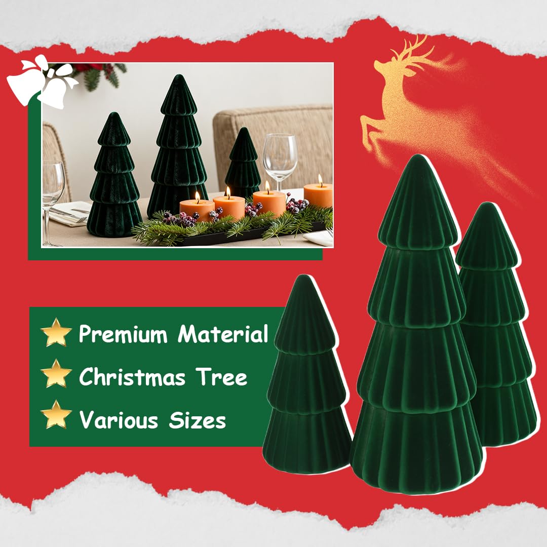 Joyhalo Tabletop Christmas Trees, Set of 3 Velvet Christmas Trees Indoor Xmas Decoration Centerpieces for Table, Mantel, Holiday, Party and Home Decor, Green