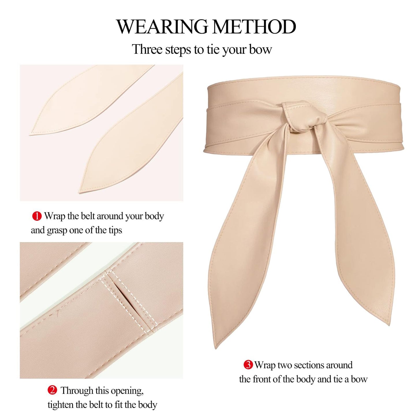 ChinEluviis Womens Obi Belt Fashion Leather Wrap Wide Cinch Belt Corset Tie Waistband for Dress Beige L