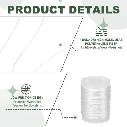 YELARXI Archery Bow String Serving Thread, 0.02" Dia Durable Bowstring Thread Accessories 131 Yard/120M & 400D PE & White-Fitting for(Tying Peep Sight Nock/Compound/Recurve Bow)