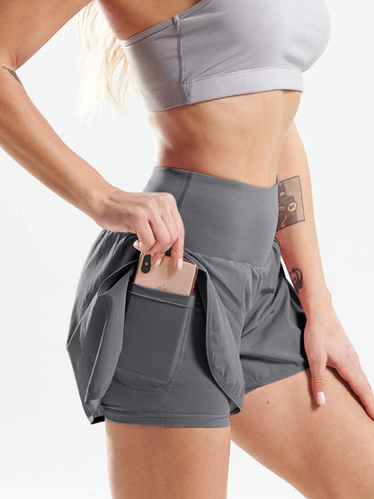 CADMUS 2 in 1 Women's Workout Shorts Athletic Gym Running Shorts for Women Phone Pockets,Black & Gray & White, Medium