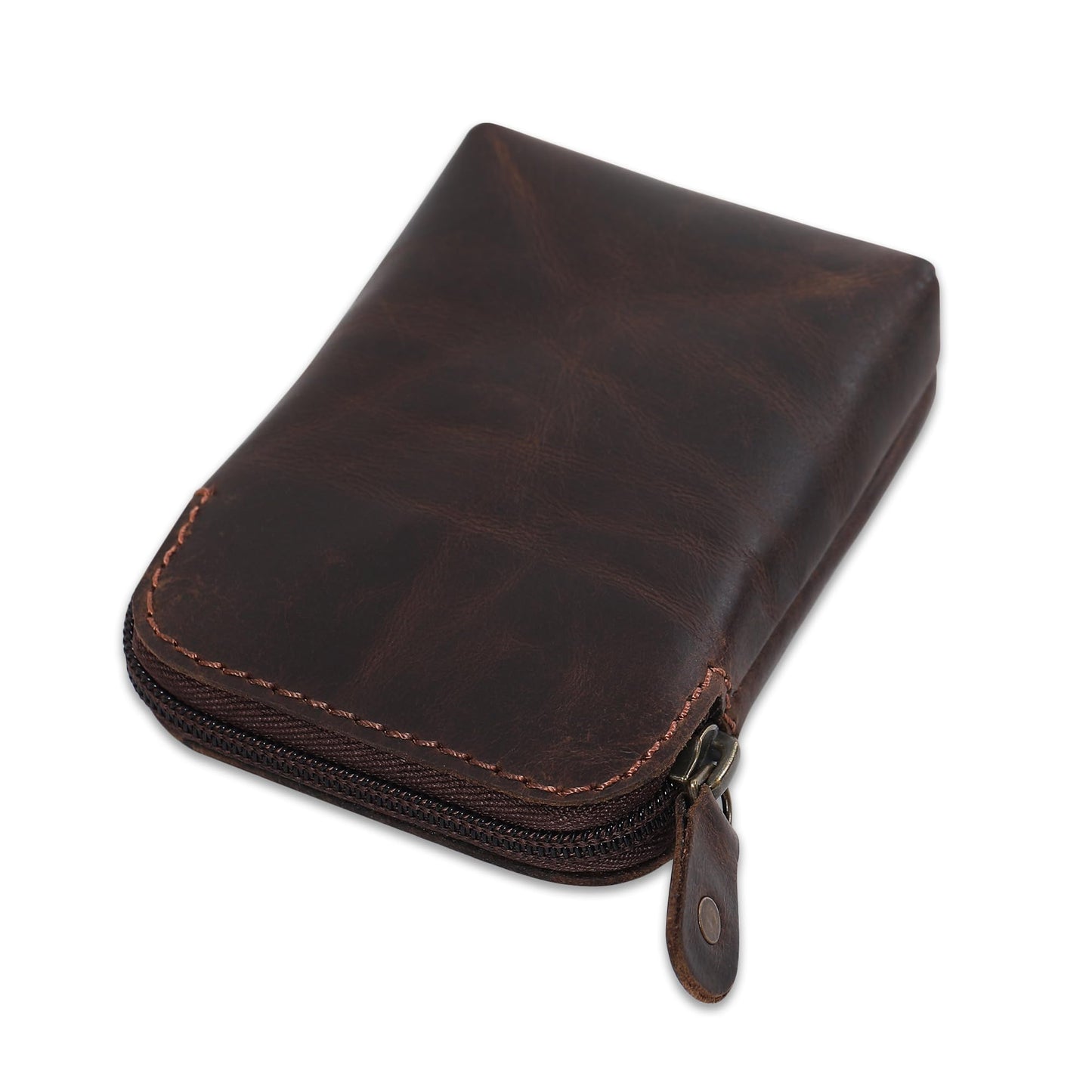 CestAntiQ Premium Full-Grain Leather Playing Card Case Zippered Card Deck Holder for Poker and Bridge Travel Accessory Secure Multi-Purpose Wallet Leather Cards Holder Brown