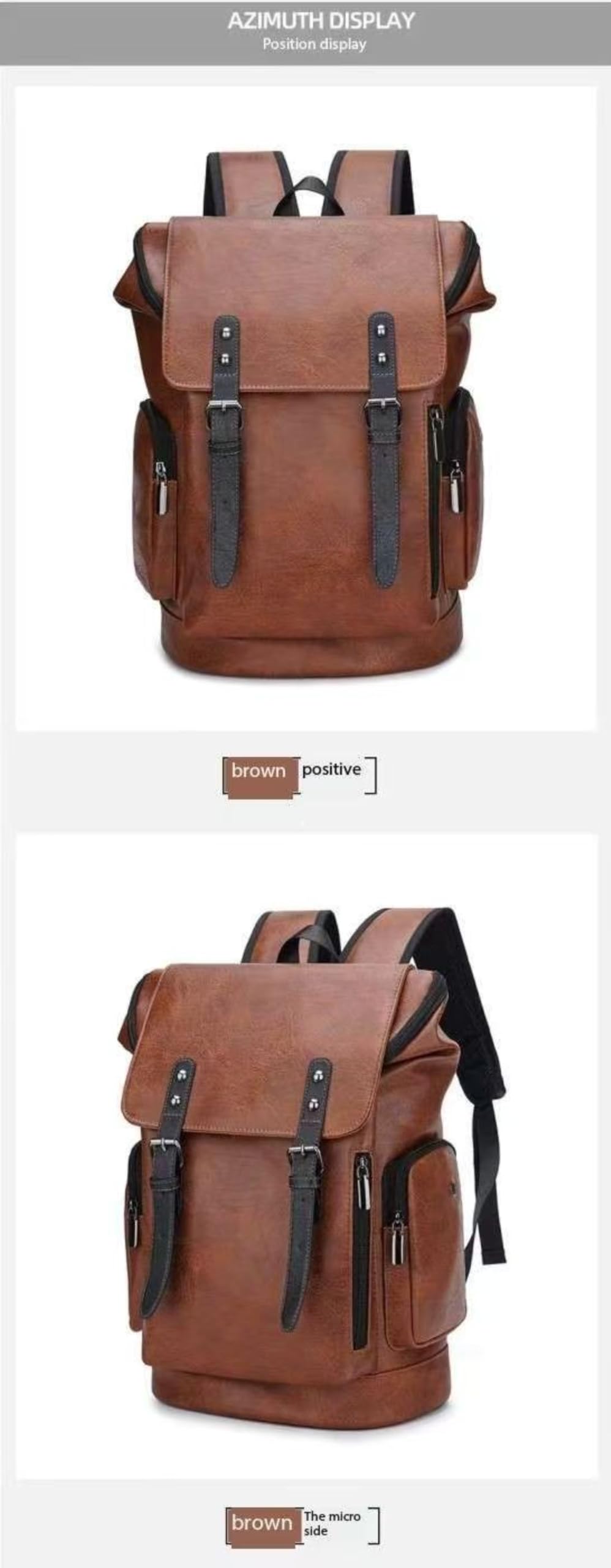 CYLYWJD PU Leather Casual Backpack 15.6 Inches Travel College Work Business Laptop Backpack Multi-Pocket Schoolbag (Brown2)