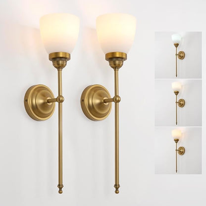 HEQIQEH Vintage Rechargeable Battery Powered Wall Sconces Set of 2, Funnel Flared Glass Shade Dimmable Cordless Wall Mounted Lamp Fixture with Remote Control for Bedroom Bathroom Vanity Stairs