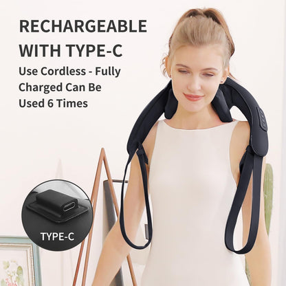 Neck Massager with Heat - Cordless Shiatsu Neck and Back Massager for Pain Relief Deep Tissue, Rechargeable 6D Kneading Brushless Motor Shoulder Massage Gifts for Women Men Home Office Car Christmas