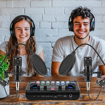 Znclces 2025 Upgraded Podcast Equipment Bundle for 2, Recording Studio Package with Pro Audio Interface(4 Customize SE) and Podcast Microphone for Gamer Podcasting, Recording, Singing, Streaming