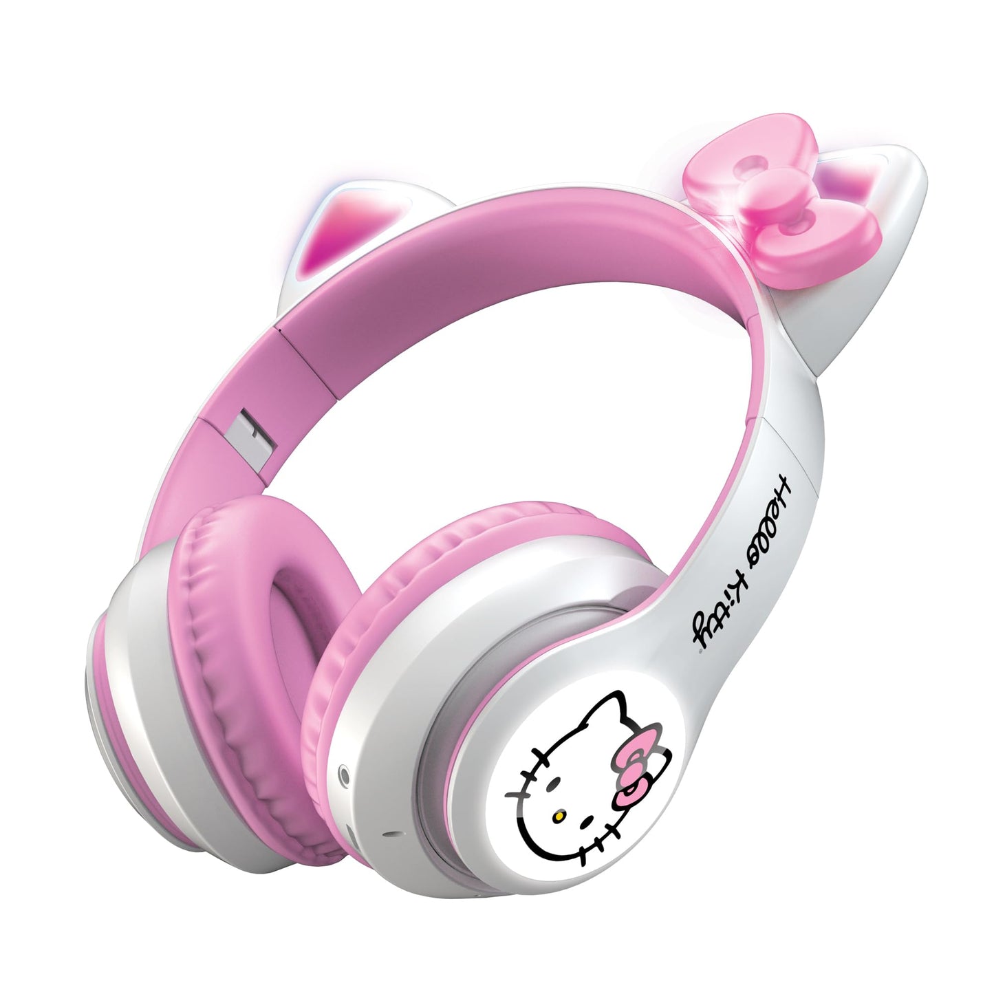 Hello Kitty Wireless Bluetooth Light-Up Headphones with Foldable Design, Adjustable Headband, 8 Hours Playtime, LED Kitty Earcups, for Kids & Adults (White)