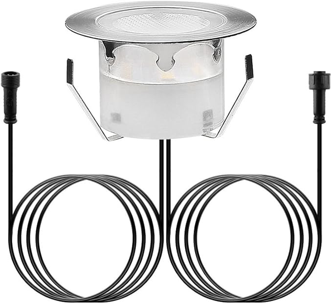Led Deck Lights Outdoor Waterproof Low Voltage Stainless Steel 1W Outdoor Yard Garden Decoration Lamps Landscape Pathway Patio Step Stairs LED Cool White In-ground Lights(Silver Border,1 Pack)