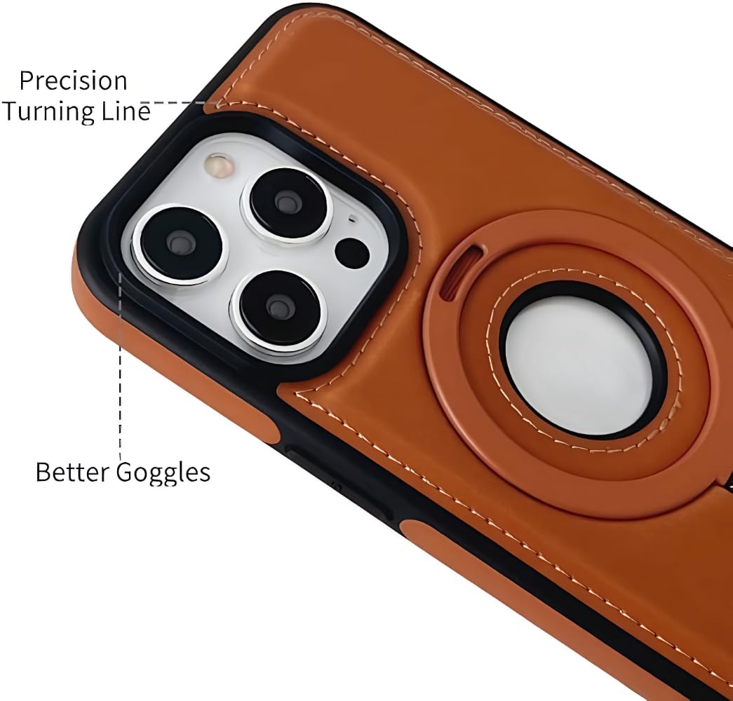 WarmWhisper Leather Material with Metal Magnetic Folding Stand,Luxury Leather Invisible Stand Phone Case Cover for iPhone 12-17 (iPhone15 Pro Max,Brown)