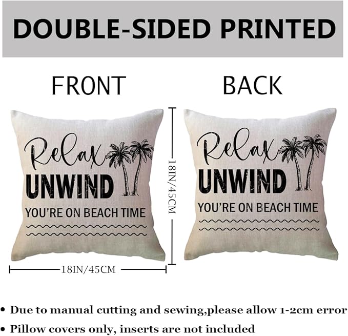 ULOVE LOVE YOURSELF Coastal Beach Throw Cushion Covers Double-Sided Tropical Palm Paddles Anchor Starfish Summer Beach House Decorative Pillowcase 18 x 18 Inch 4Pack Porch Patio Decor (Black)