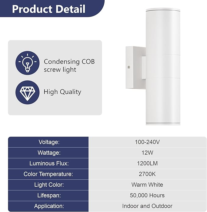 Outdoor Wall Lights 2 Packs, Integrated LED Cylinder Up Down 12W 2700K Modern Aluminum Light, Waterproof Exterior Light for Porch Patio Door