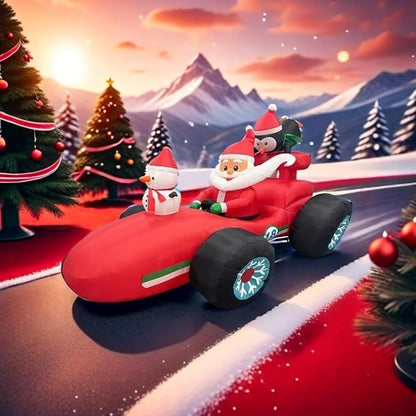 8FT Christmas car Inflatable Old Man, Santa Claus Snowman Penguin Driving Racing car, Built-in LED Lights and Blower, Christmas Inflatable Outdoor Decoration Lawn Patio Christmas Outdoor Decoration.