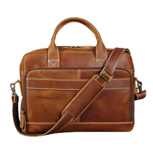 Originalfun Full Grain Leather Briefcase Laptop Bag Shoulder Messenger Bag 16" Vintage Brown Handbag for Business or Travel (Vintage Brown)
