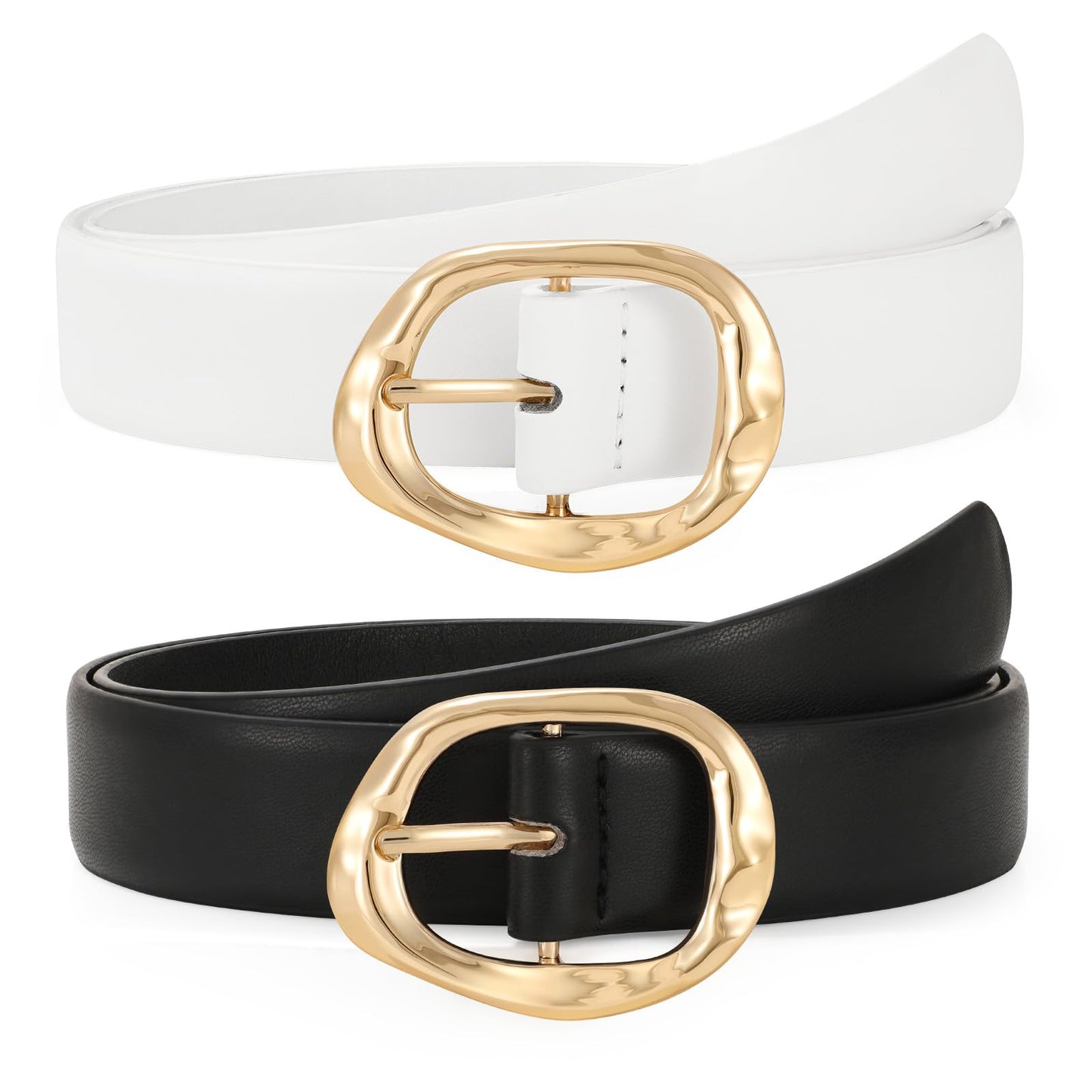 TRIWORKS 2 Pack Leather Belts for Women Fashion Waist Belt with Liquid Shapes Women Belt for Jeans Pants Dresses