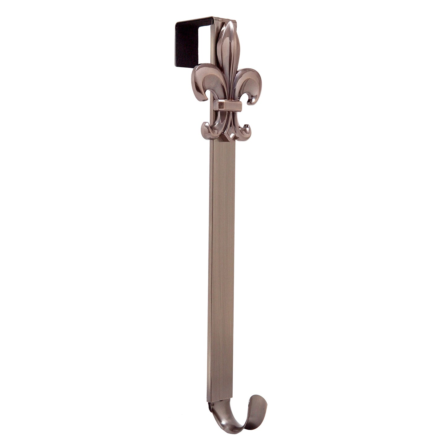 Haute Decor Adjustable Length Wreath Hanger with Removable Icon (Oil-Rubbed Bronze - Fleur De Lis) - Metal Over The Door Wreath Hanger for Front, Back, Interior Doors