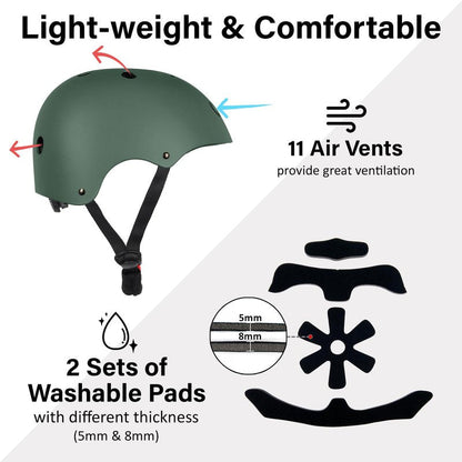 OUWOR Adult Skateboard Bike Helmet for Men and Women, Lightweight Adjustable, Multi-Sport for Bicycle Skate Scooter (Blackish Green, Large)