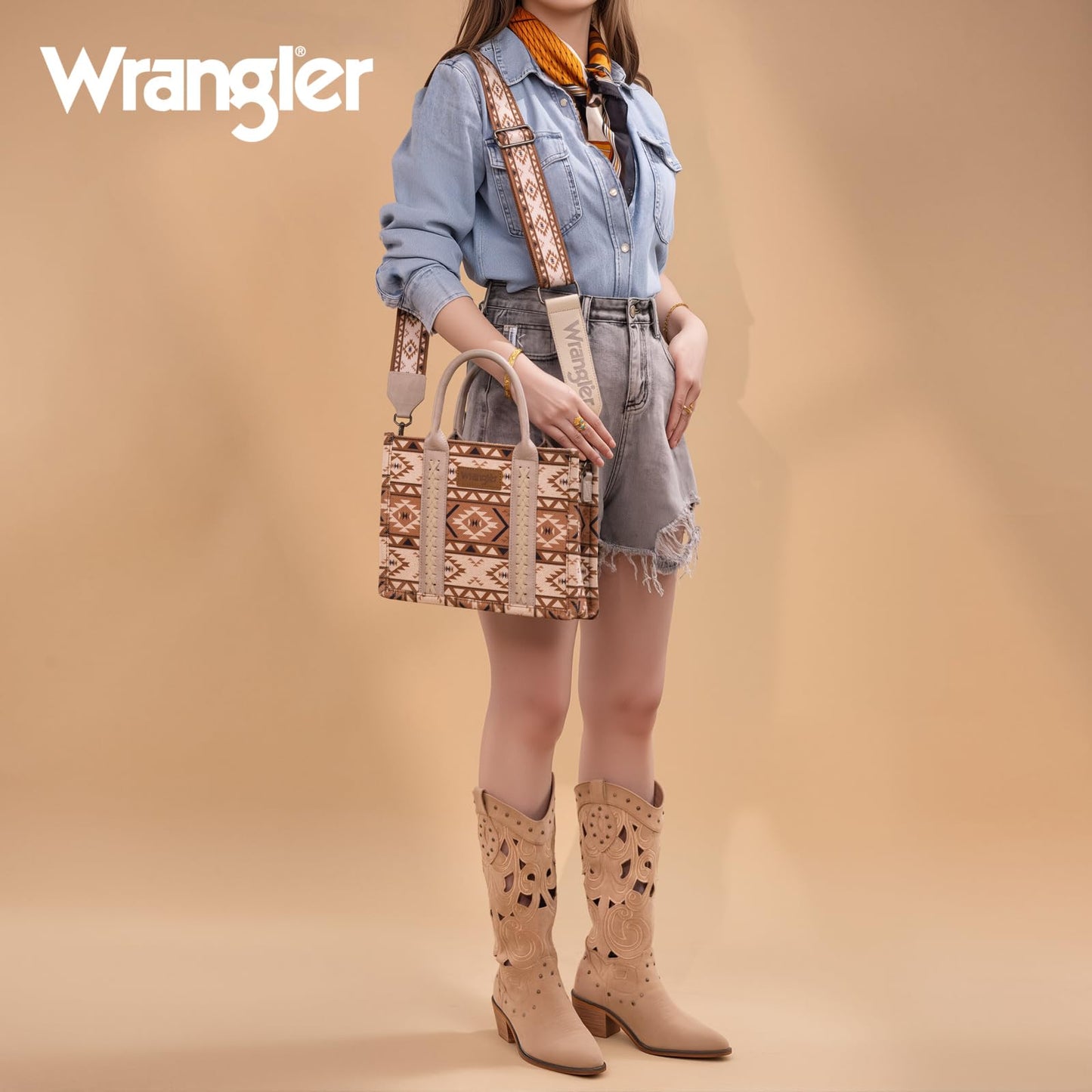 Wrangler Purse for Women Boho Aztec Tote Bag Hobo Shoulder Top Handle Handbags with Wide Guitar Strap Fall Collection Gift WG2207-8120STN