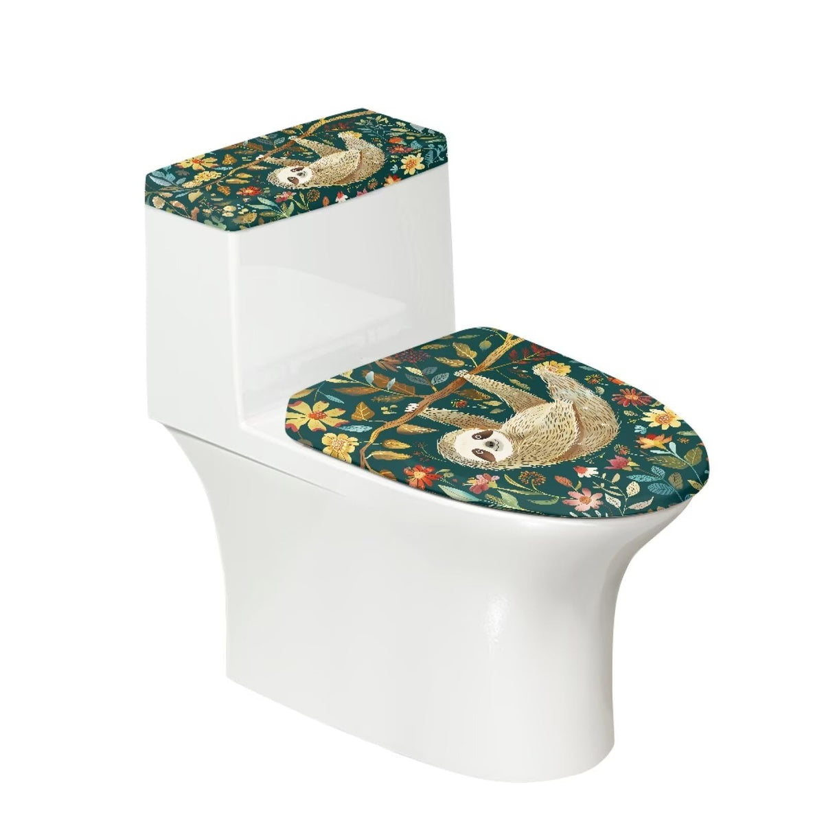 GLENLCWE Cute Sloth Toilet Cover Set 2 Pack Set Animal Toilet Seat Covers for Bathroom Green Bath Tank Cover Lid Cover Oval Home Decoration