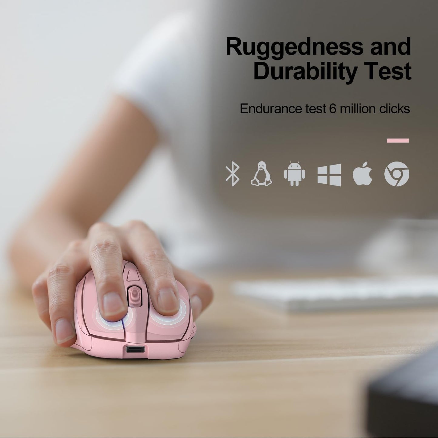 TECKNET Wireless Mouse (BT5.0/3.0 & 2.4G) Rechargeable 4800 DPI Silent USB A & Bluetooth Mouse 6 Buttons, Wide Compatibility - Grey
