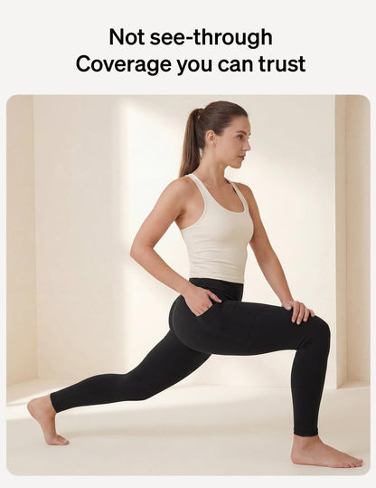 No Nonsense Cotton Leggings for Women with Side Pockets, Workout Stretch Pull-On Pants, Black, X-Large