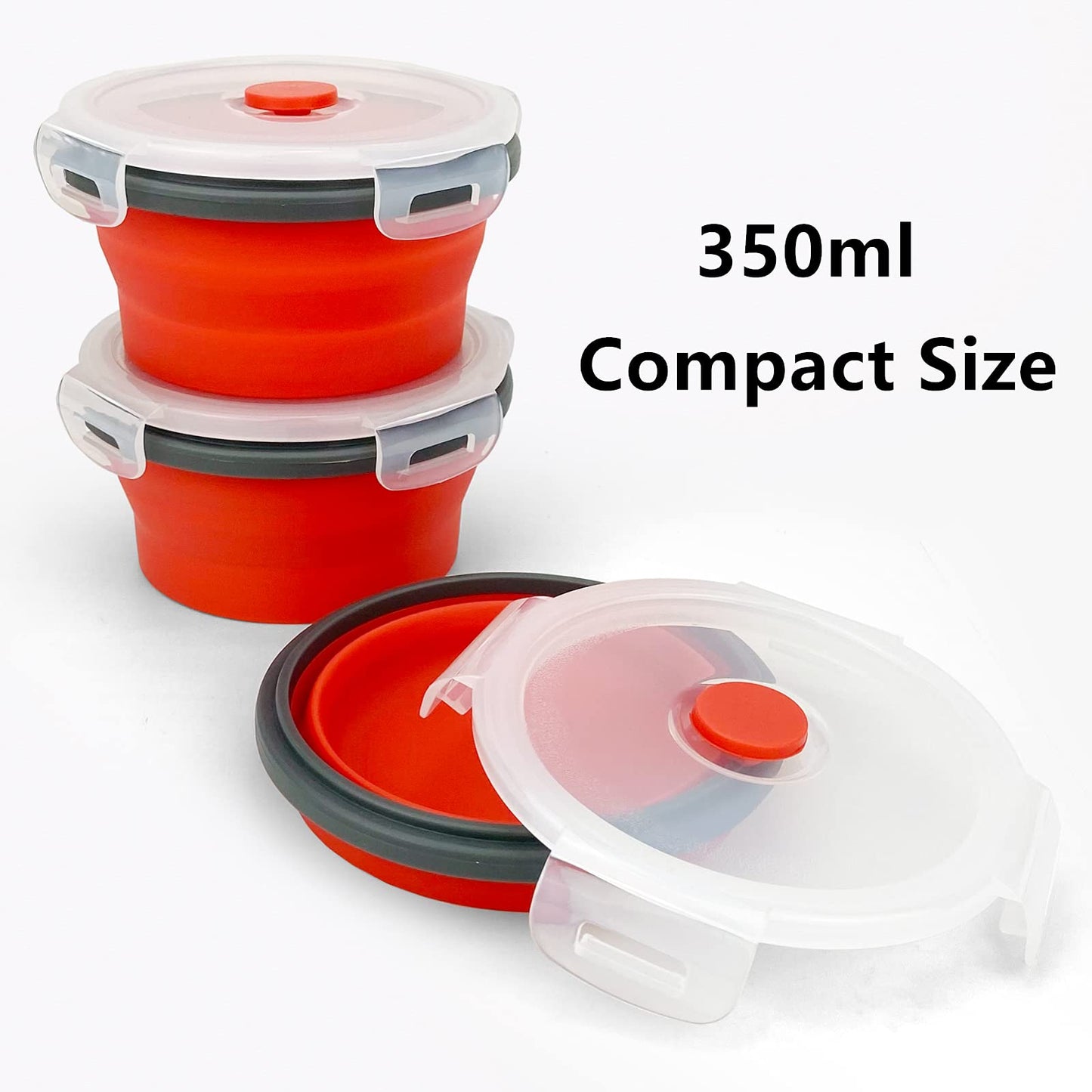 CCyanzi 3piece Round Collapsible Bowl with Lids, Silicone Food Storage Containers, Microwave & Freezer Safe, Space Saving for Kitchen Cabinet and Camping Backpack,(Pink)