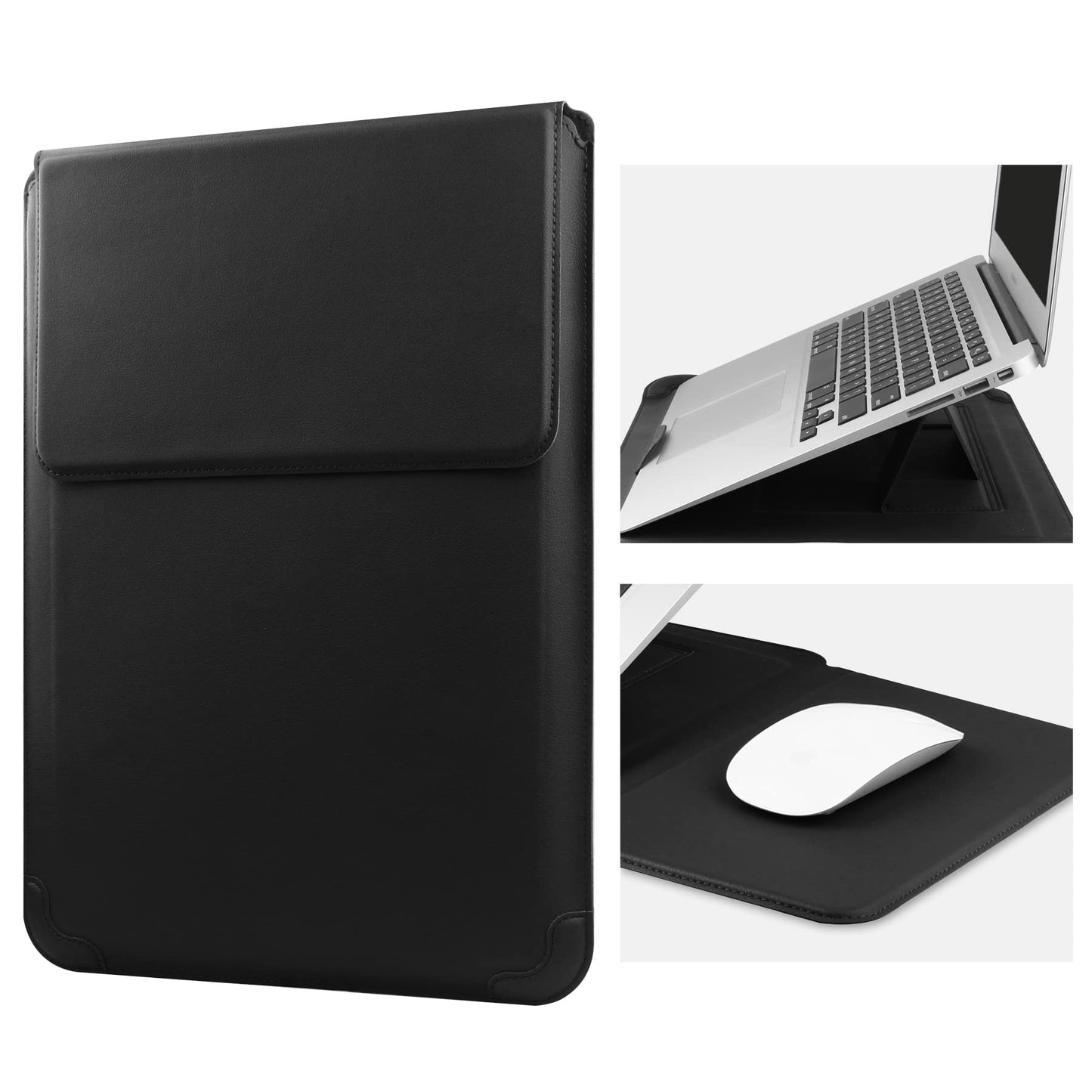 HoYiXi 15 16 Inch Laptop Sleeve Case Leather Bag for MacBook Pro 16 2021 & 2019/ASUS Vivobook 15/Huawei MateBook D15/HP 15.6" PC/MacBook Pro 15/Surface Laptop 3/Dell Inspiron 15/IdeaPad, Black