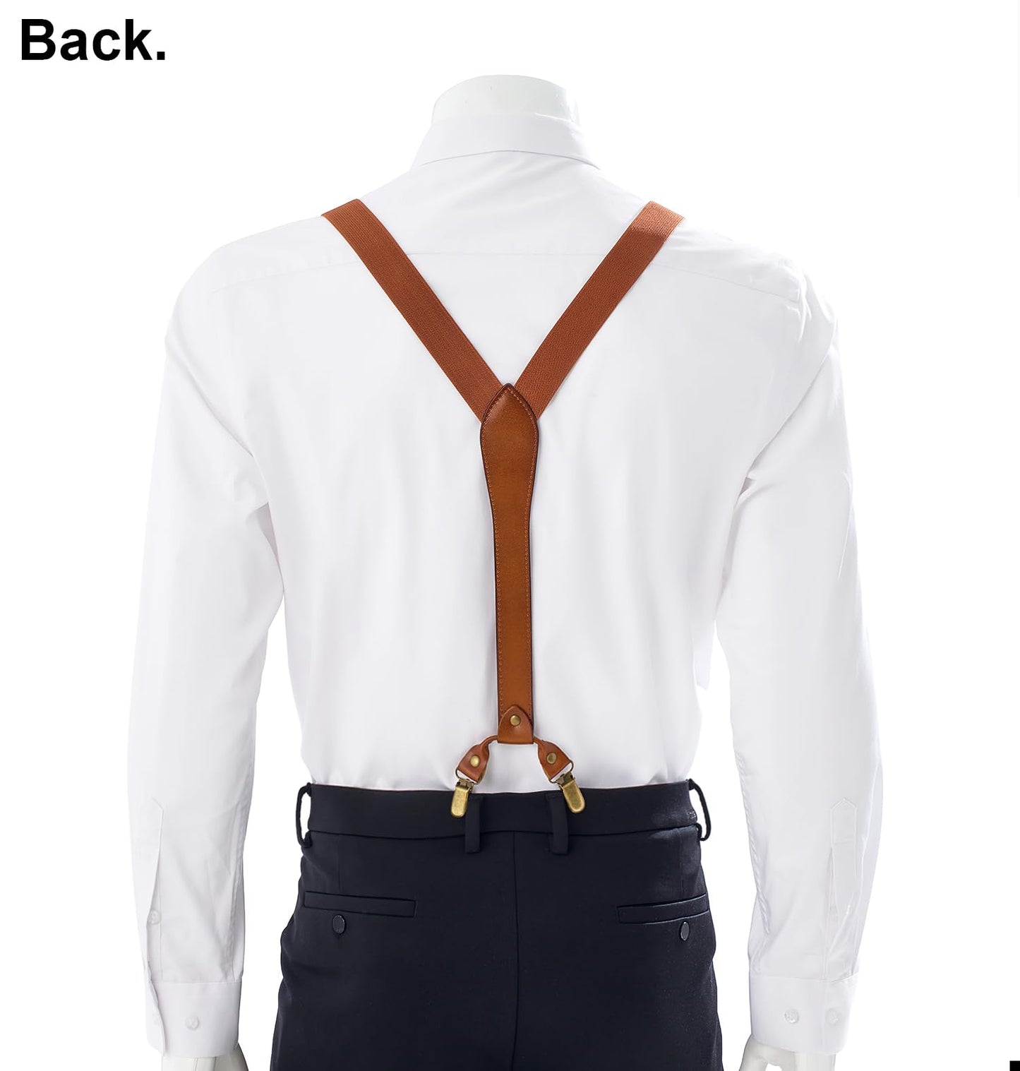 UPSONG Men's Y-Back 4 Metal Clip Elastic Suspenders Vintage Brown Braces Perfect For Both Casual&Formal