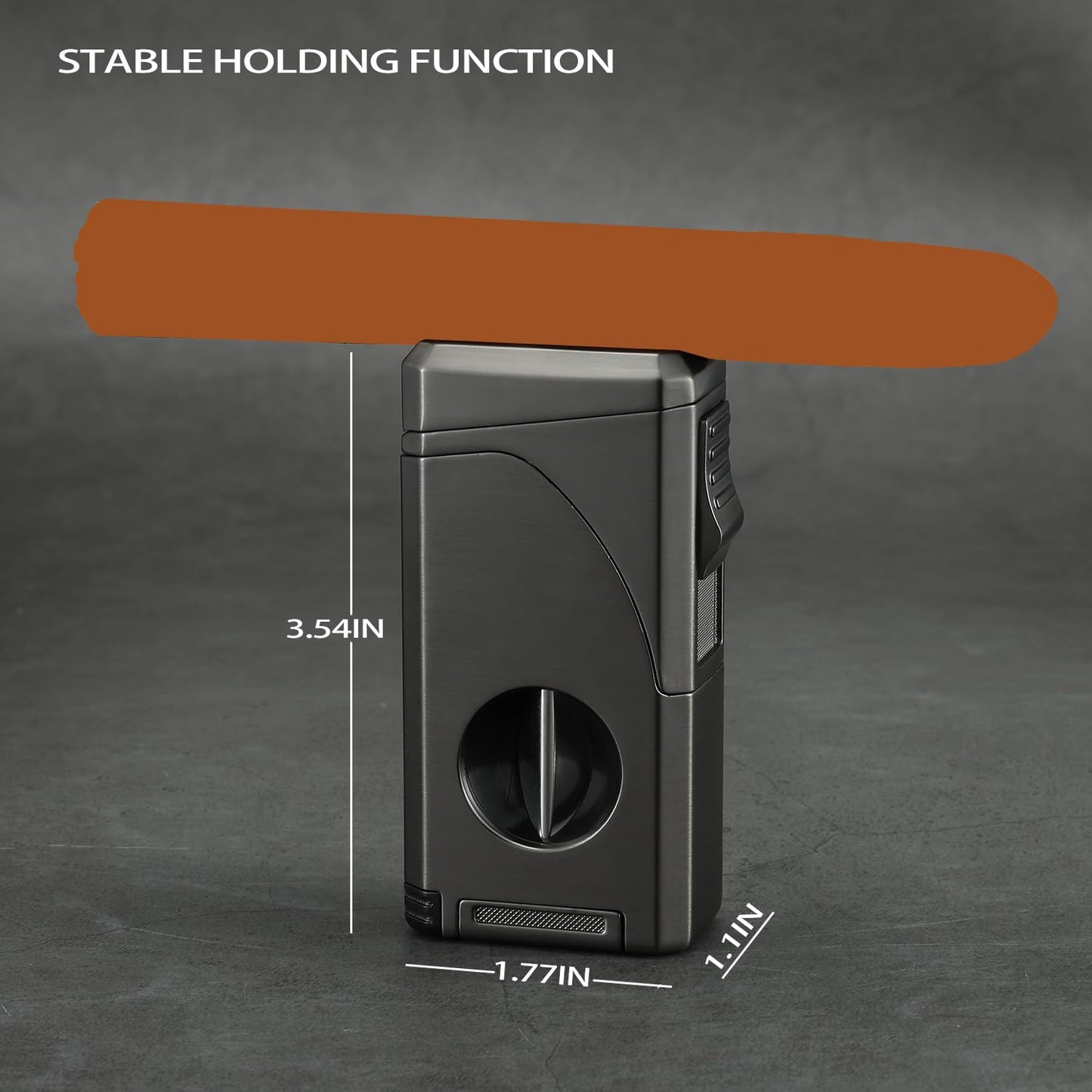 All in One Triple Jet Flame Butane Torch Lighter Built-in Cutter, Cutter V Cut, Punch, Holder Function, Draw Enhancer Tool, Refillable Windproof Gas Lighter, Mens Gifts. Grey(Sold Without Gas) ﻿