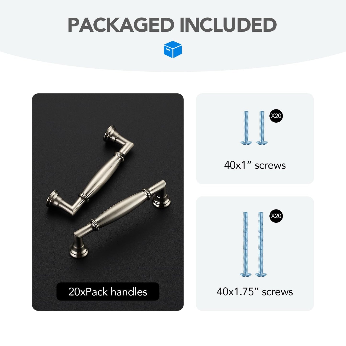 HOME EDIT 20 Pack 3-3/4 Inch Brushed Nickel Cabinet Handles Solid Zinc Alloy Pulls for Kitchen, Dresser, Closet & Bathroom Cabinets Hardware