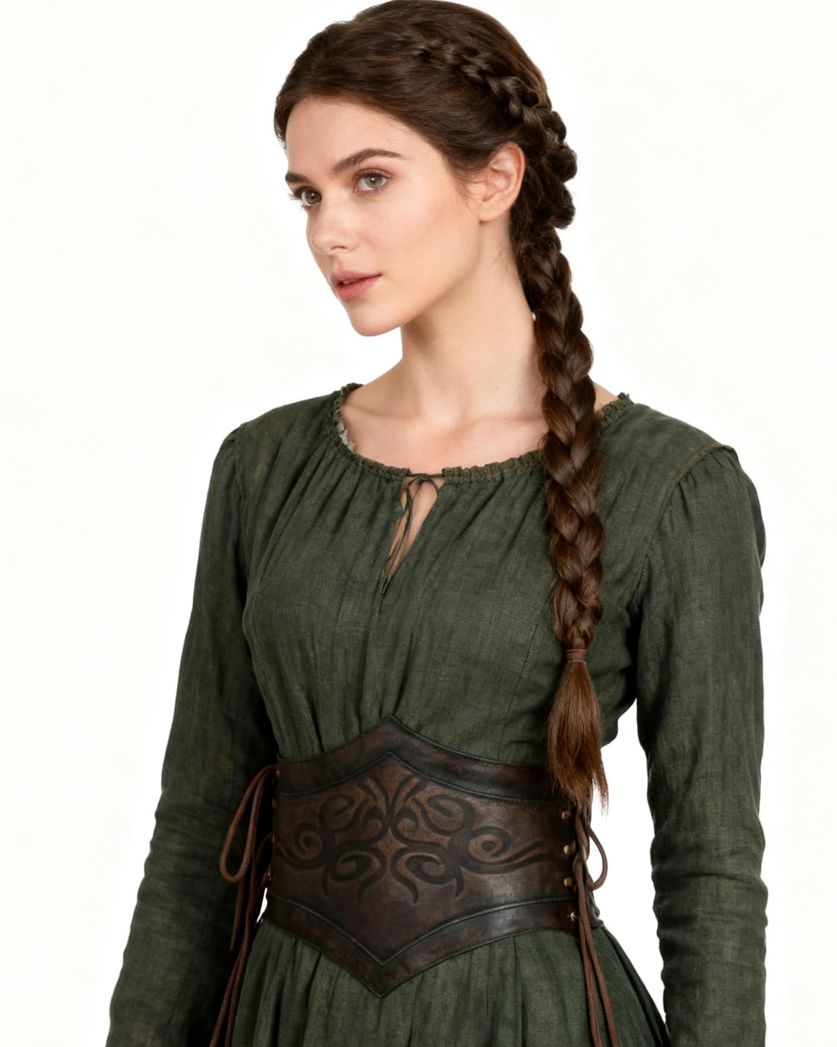 L'VOW Women Renaissance Brown Leather Corset Belt Medieval Viking Cinch Belt LARP Halloween(XXL)