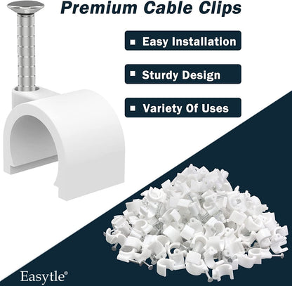 Cable Clips 10mm Nail in Cable Holder Clip 100 Pcs Wire Clips Speaker Tacks for Cords Coax Clamps Ethernet Cord Tacks RG6 RG59 CAT6 RJ45 Wall Wire Organizer