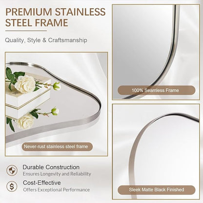ANDY STAR 30x30 Inch Brushed Nickel Bathroom Mirror,Square Scallope Mirror with Unique Notched Edges Design in 1 Inch Stainless Steel Metal Frame Wall Mounted Mirror for Home Bathroom