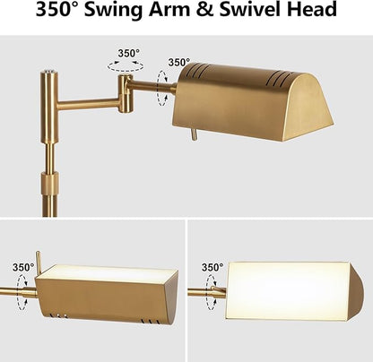 SUNMORY Dimmable LED Pharmacy Floor Lamp, 16W Bright Reading Floor Lamp with Remote & Touch Control, 350°Swing Arm, Adjustable Task Craft Standing Lamp for Living Room Bedroom Office, Gold