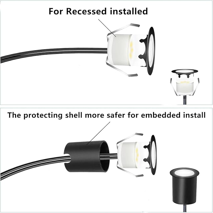 LED Recessed Deck Light Kits with Protecting Shell,LED Outdoor Landscape Lighting IP67 Waterproof,DC 12V Low Voltage Warm White for Garden,Yard,Stair,Patio,Kitchen Decoration In Ground(20 Pack)