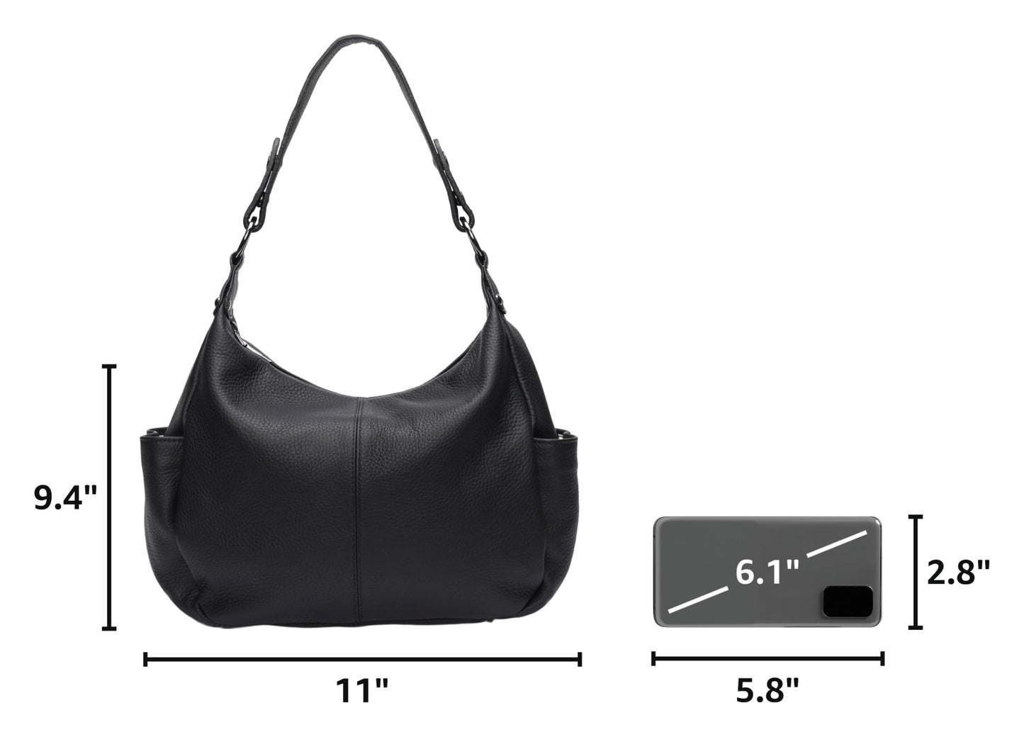 Genuine Leather Purses for Women Black Hobo Bag Work & Casual Crossbody Handbag with Two Adjustable Straps