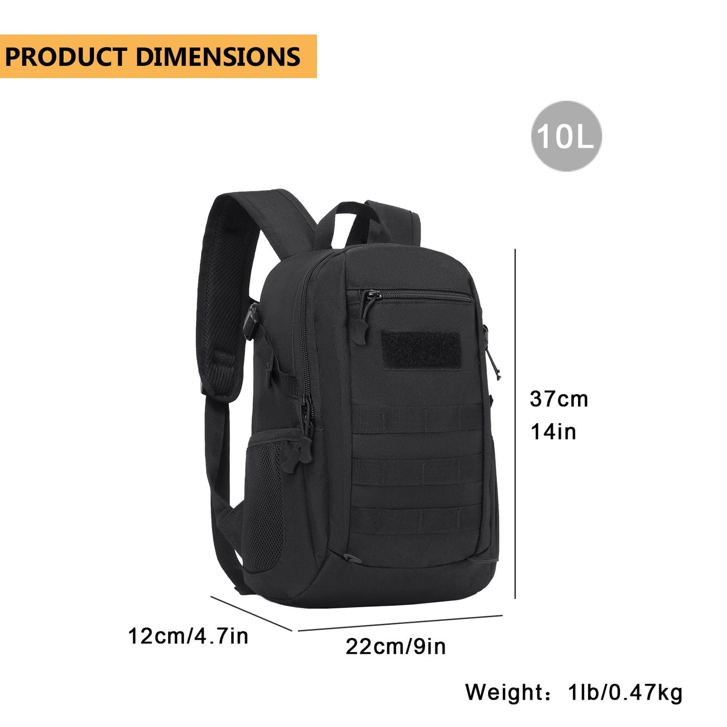 ArcEnCiel 10L Mini X-Small Tactical Backpack MOLLE Daypack Gear Pack Camping Bag with Patch (Black)