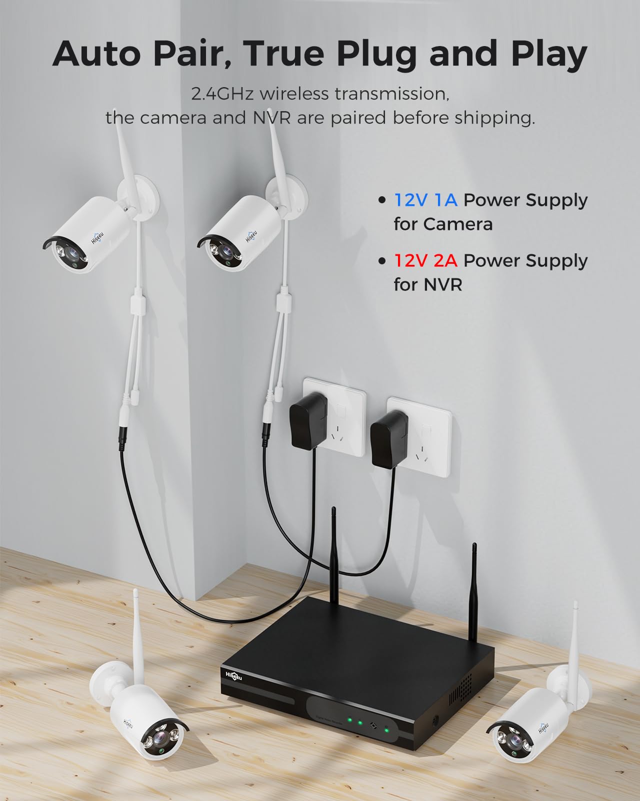 Hiseeu Wireless Pro WiFi Security Camera System, 16CH 4K NVR Kit, Plug-in Powered 12Pcs 5MP CCTV Home Security Camera System for Indoor/Outdoor, Night Vision, Waterproof, Motion Detection, 3TB HDD