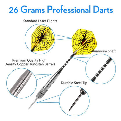 Accmor Steel Tip Darts Set, 26G Professional Darts, Metal Tip Darts with Aluminum Shafts, Copper Tungsten Barrels, Steel Tip Darts with Case,Black