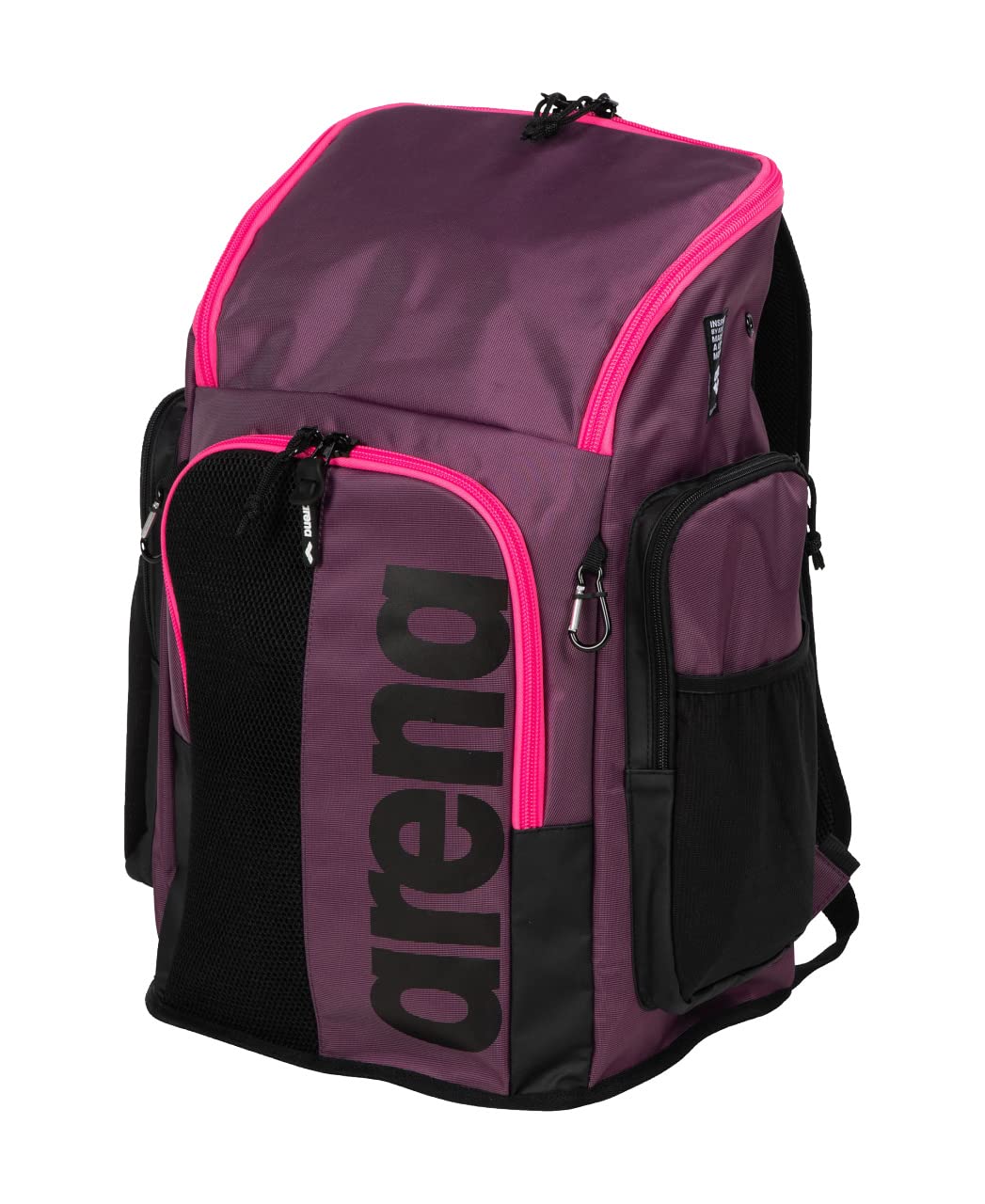 ARENA Spiky III Backpack 45 Swimming Athlete Sports Gym Rucksack Large Training Gear Equipment Swim Bag for Men and Women, 45 Liters, Plum/Neon Pink
