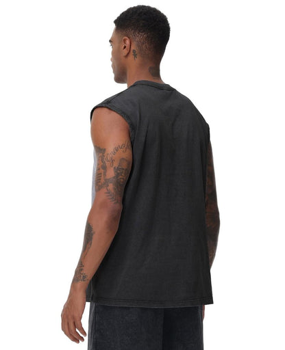 SnowElve Mens Workout Tank Tops Sleeveless Tee Shirts Men Muscle Shirt Gym Acid Wash T Shirts Running Beach Loose Fit Tee(BK,XL) Black