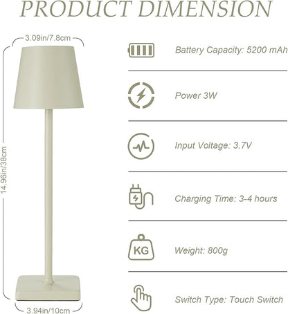 HASUN 2 Pack Cordless Table Lamp, Portable LED Desk Lamp, 5200mAh Battery Operated Lights, 3 Color Stepless Dimming Up, Night Light for Bedroom/Date/Bars/Cafe/Camping (Cream 2Pack)