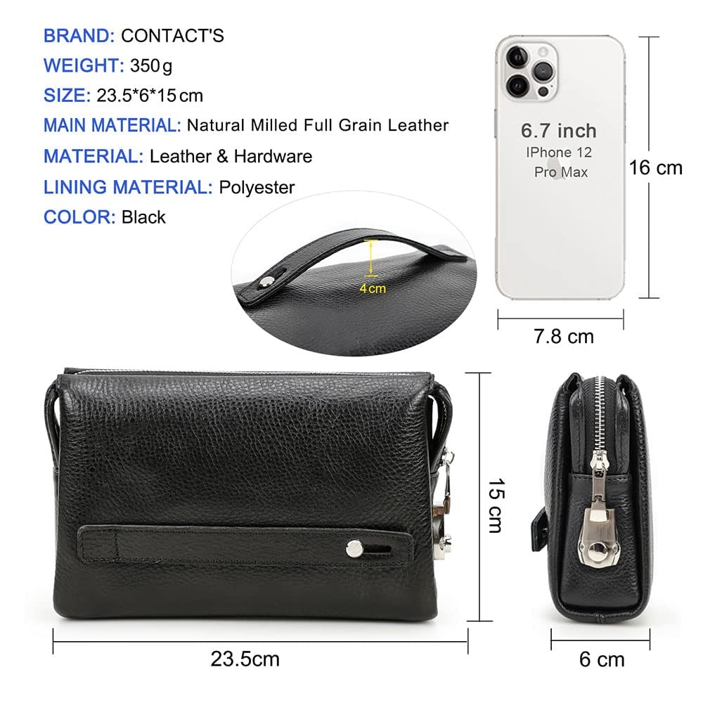 CONTACTS Clutch Purse Bag Leather for Men Anti Theft Wristlet Handbag Wallet Multiple Compartments Card Phone Holder Travel Bag